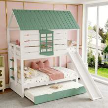 Kids Bed Frames, Headboards & Footboards - White+Green + MDF + Pine + Plywood + 90cm*200cm-1 - View 1