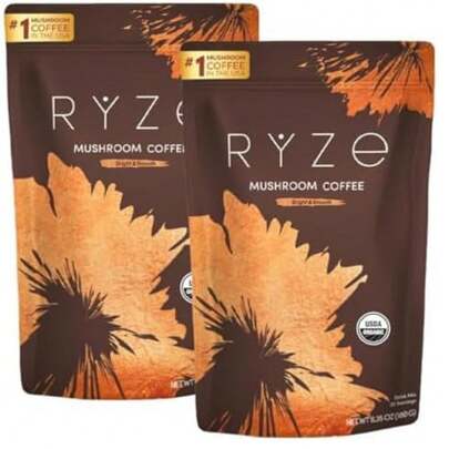 RYZESUPERFOODSMushroom Medium Roast Coffee Starter Kit, USDA Organic Instant Coffee With 6 Adaptogenic Mushrooms And For Energy, Focus, Digestion, Immunity With Lions Mane & Turkey Tail 30 Serving Vitamins Supplements Chlorophyll Creatina Monohidratada Vitamins Probiotics For Women Protein Powder Quick Ship Items  Creatina Colageno