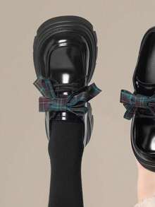 Women's Fashion Thick Sole Lace-Up Loafers, Bowknot British Style Slip-On Shoes, Autumn/Winter 2026 - Black - View 4