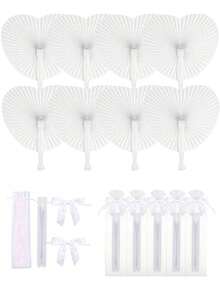 3/15/30/60支装白色圆形折叠纸扇，优雅白色折叠纸扇，适用于婚礼仪式用品，心形折叠设计，手持可折叠婚礼宾客装饰，新娘摄影及派对回礼，婚礼招待会及仪式配件，婚礼装饰 | 优雅手扇 | DIY纸艺扇心形装饰扇，最佳夏季纸扇生日礼物，简约休闲纸扇 - 彩色 - 查看 2