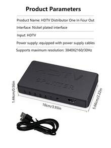 4K Ultra HD HDTV Splitter 1 Input 4 Outputs, 1 To 4 Screen Splitter, Multi-Screen Extender For TV, Computer And Monitor - Black - View 12