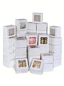 50pcs White/Kraft Paper Baking Boxes With Window, Paper Card Gift Boxes Suitable For Pastries, Pies, Cupcakes - Multicolor - View 2