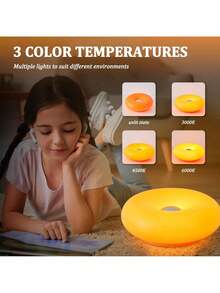 Modern Design Donut Table Lamp, LED Bedside Desk Lamp With Durable Shade, Rotomolded Small 3-Color Dimmable Nightstand Lamps (Not Glass) (Orange) Dimmable Usb - trái cam - Xem 4