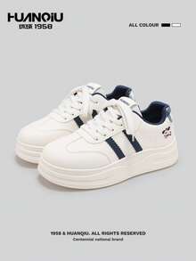 HUANQIU Giày thể thao nữ nhẹ, kiểu dáng thường ngày, phối màu tương phản, kẻ sọc caro và họa tiết hình cún con. - Màu xanh lam - Xem 2