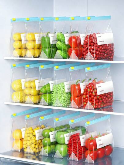 3 Boxes/1 Box Reusable Kitchen Food Storage Bags, Multi-Size Large Capacity Ziplock Seal Bags, Fridge Freezer Bags Made Of Thick PE Material, Suitable For Vegetables, Fruits And Meats Temporary Preservation