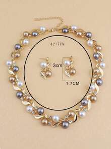 3pcs Women's Diamond Rhinestone Jewelry Set, Necklace & Earrings, Gold Plated, Suitable For Party, Wedding, Gift For Girlfriend, Mom - Colorful - View 3