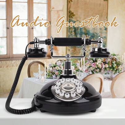 畅销复古有线电话，快速发货，全新设计复古风格座机电话，可收集祝福，古董电话婚礼装饰，高品质复古留言簿，语音信箱，适用于婚礼、生日、毕业典礼、成人礼、退休派对等场合。