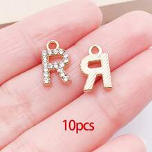 10/26 piezas Encantos de letras del alfabeto A-Z con rhinestones y cristales brillantes para DIY de pulseras, collares, aretes, gargantillas y manualidades - Dorado - Ver 32