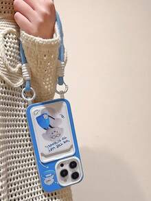 Dog 1pc Cute Cartoon Puppy Going To School Blue Phone Case With Lanyard, Protective Cover Compatible With Iphone 11/12/13/14/15/16/17/Pro Max - Blue - View 6