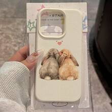 Funda para teléfono: Diseño de conejitos adorables al lado del otro, compatible con TPU, adecuada para 17 Pro/16/15/14/13/P/12/11/X/XR/XS, blanca, duradera, funda protectora a prueba de caídas, apariencia de alto valor, funda premium, funda linda, Pascua. - 1 pieza - Ver 2