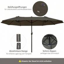 Double Garden Parasol With Crank, Grey, Oval, 460 X 270 X 240 Cm - B - View 6