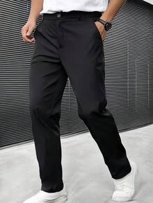 男士商务休闲直筒裤，春夏秋季款，男士修身简约长裤/男士休闲裤/男士正装裤 - 黑色 - 查看 3