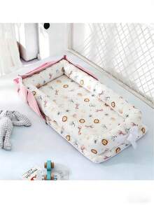 一套卡通动物便携式婴儿床，新生儿隔离床，可拆卸可水洗可折叠婴儿床，适合0-1岁婴儿，旅行使用 - 彩色 - 查看 13