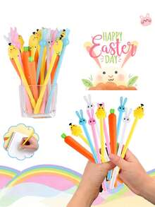 10支可爱兔子造型果冻笔，胡萝卜小鸡造型圆珠笔，新颖有趣的儿童礼物笔，婴儿派对小礼物，复活节礼物笔，填充物，儿童复活节礼物填充物 - 彩色 - 查看 6