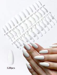 Bộ 5 móng (120 móng) Y2K màu trắng hạnh nhân, móng giả ngắn bằng acrylic, phủ toàn bộ móng, kèm 1 keo dán và 1 dũa móng, thích hợp cho phụ nữ và bé gái sử dụng hàng ngày và dự tiệc. - trắng - Xem 9