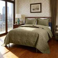 3 Pcs Bed Comforter Set,Queen Comforter Set,Edredones Para Cama Queen Size Quilt Bedding Set,White Lightweight Microfiber Quilt,Modern Geometric 3-Piece Set(1 Quilt+2 Pillow Shams) Queen/Full 90''X96'' Soft Skin-Friendly Breathable Fluffy Cozy Warm All-Season Holiday Bedding For Bedroom Living Room Home Dorm Apartment Decor - Army Green - View 2