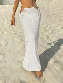 Women's Sexy Lace-Up Hollow Out Design Fitted Long Cover-Up, New Summer 2026 European And American Style - White - View 5