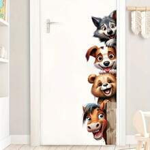 1pc Funny Animal Door Decal, Cute Dog, Tiger And Donkey, Self-Adhesive Removable, Suitable For Bedroom, Living Room, Kids Room Doors, Tear-Proof PVC Material; Humorous Animal Trio Wall Sticker, Door Decal Set, Unique Removable, Add Fun To Your Home - BR0908F - View 5