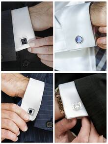 4 Pairs Of Rhinestone Clear And Bright Zinc Alloy Cufflinks, High-End Men's Shirts And Suits For All Seasons, Presented In A Premium Gift Box. - Multicolor - View 10