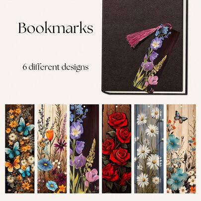 6pcs 2D Floral Bookmarks, Tassel Pendant High-Quality Decorative Page Markers, Durable & Fashionable Reading Accessories, Perfect Gifts For Teachers & Book Lovers, Office Decor, Bookmarks, Suitable For Parents & Friends