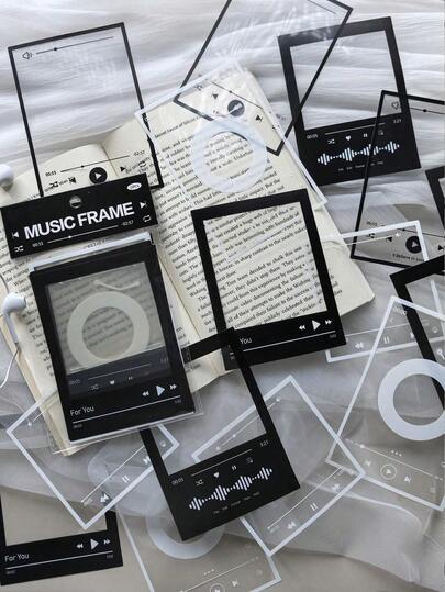 Hình dán PET khung nhạc phim cổ điển trang trí DIY cho sổ lưu niệm, hình dán PET trang trí khung nhạc phim đen trắng, hình dán dễ thương cho đồ thủ công, văn phòng phẩm, đồ dùng sổ lưu niệm, vật liệu DIY cho Ngày Valentine, Đám cưới, Sinh nhật