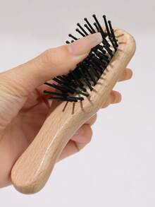 1pc Natural Beechwood Mini Straightening Hair Mini Airbag Comb Portable Pocket Bangs Comb - Multicolor - View 4