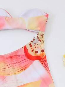 Bộ bikini 3 mảnh in hoa, kiểu dáng giản dị, dễ thương, thanh lịch, gợi cảm, phong cách Bohemian, buộc dây phía sau, thích hợp cho bãi biển, kỳ nghỉ, mặc hàng ngày, kỳ nghỉ xuân/hè, màu hồng. - Hồng - Xem 6