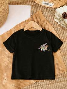 Disney Background Toy Story Buzz Lightyear And Woody To Infinity And Beyond Print Kids' Short Sleeve T-Shirt - Playful And Adventure Style Top - 黑色 - 查看 3