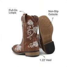 Girls Cowboy Boots Floral Embroidered Classic Western Cowgirl Boots Square Toe Mid Calf Side Zipper Horsing Party Toddler/Little/Big Kids - 棕色 - 查看 7