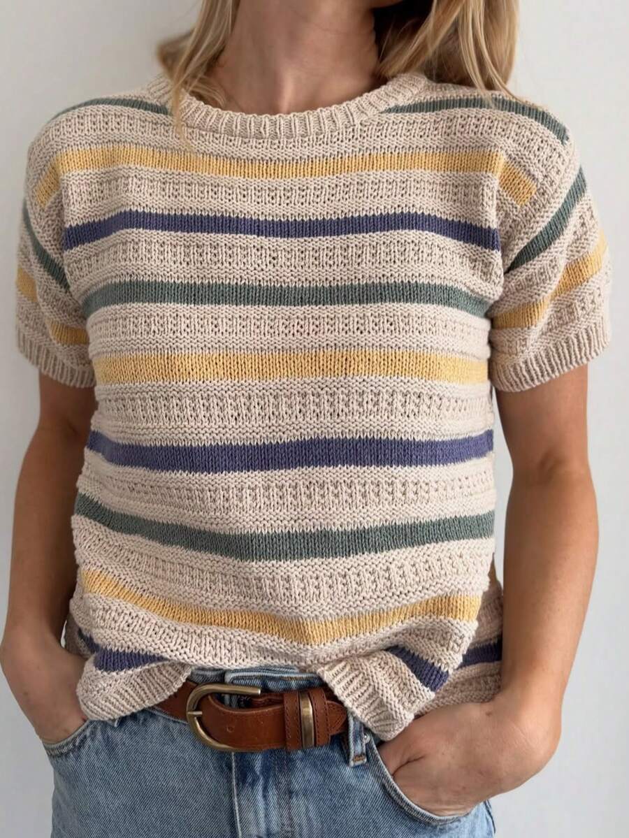 Women's Striped Contrast Color Hollow Out Beach Vacation, Suitable For Spring/Summer Casual Wear, Daily Commute - Apricot - View 1