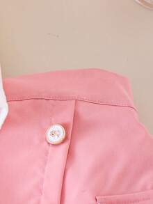 Conjunto de blusa con lazo delantero y falda con detalle de botones y solapa para niña - Beis - Ver 8