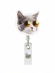 1pc Expandable Acrylic Cat Expression ID Card Holder Keychain, Suitable For Doctors/Nurses, Students, Back To School - Multicolor - View 14