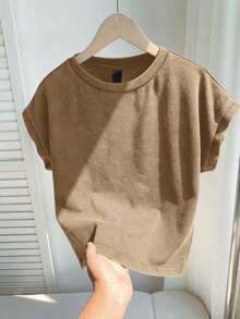 2026 SUMMER TopComfortcana Women's Casual Coffee Brown Round Neck Short Sleeve T-Shirt, SummerLoose And Comfortableshirt - 卡其色 2 - 查看 12