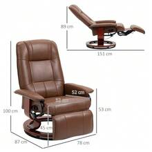 Swivel Reclining Armchair, TV Chair With Reclining Function, Footrest, Lounge Chair With Armrests, For Living Room, Bedroom, Faux Leather | - Camel - View 3