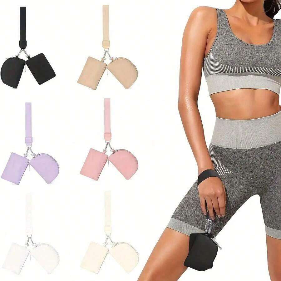 Integrated Portable Card Holder And Small Coin Purse, Multifunctional Zipper Wrist Keychain Organizer, TSA Approved, Casual Style, Polyester Material, No Power Required - 粉色 - 查看 1