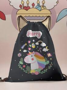 1pc Customized Name Cartoon Pony Pattern Drawstring Backpack, Can Be Customized According To Your Unique Design, Perfect For Children, Print Your Own Name Or Print Sister And Classmate's Name As A Gift To Give To Others - Multicolor - View 6