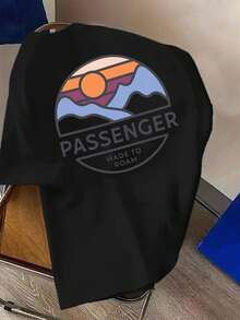 Men's Passenger Outdoor Mountain Pattern T-Shirt, Casual Pure Cotton Crew Neck Sweatshirt, Comfortable, Soft And Breathable Short-Sleeved Top, Suitable For Commuting, Parties, Outdoor Activities And Sports. - Black - View 3