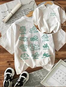 [Front And Back Double-Sided Print] Butterfly Face Nut Dumpling Food Print Short Sleeve Crew Neck T-Shirt - White - View 7