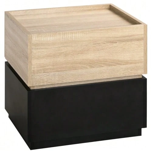 Bedside Table With Drawer, Stackable Nightstand, Bedroom Nightstand, Particleboard, Black And Natural, 50 X 40 X 47.5 Cm - Black - View 1