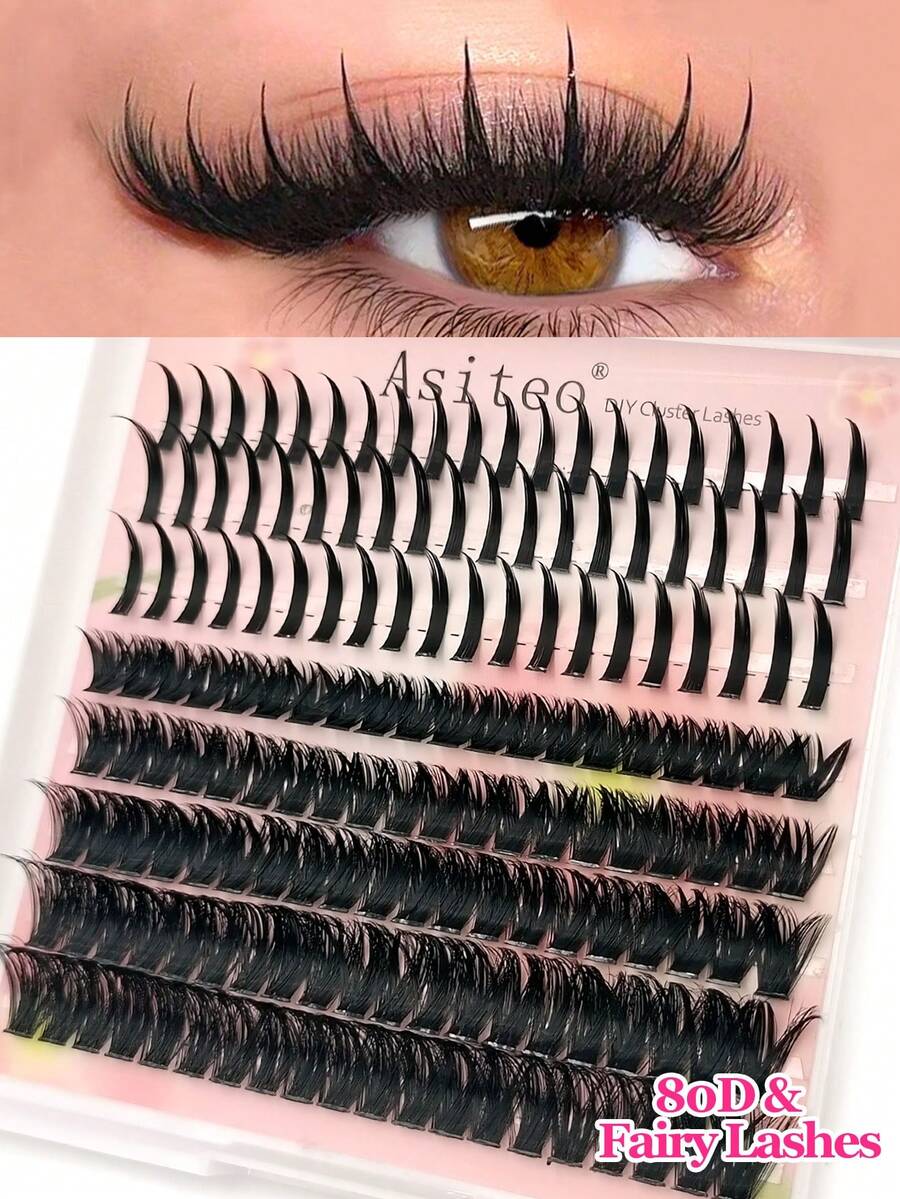 Asiteo 160Pcs D Curl Individual Lashes Manga Lashes,80D Eyelash Clusters With Fairy Lashes Spikes Thick Volume DIY Lashes Wispy Anime Eyelash Individual Lash,Suitable For Daily Makeup Manga And Dramatic Makeup Look,Festival Party,Gifts,Dates,Fake Lashes - D - View 1
