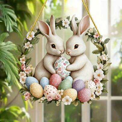 2D Acrylic, Bohemian Style Acrylic Easter Eggs And Rabbit Garden Decor - Multipurpose Wall Hanging Decoration, Suitable For Home, Office Or Cafe, Brings Spring Prosperity And Joyful Easter Atmosphere, Perfect Gift