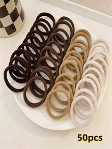 50pcs/Pack Solid Color Stretchy Hair Ties, Essential Daily Headwear For Women, Mixed Coffee Minimalist Ponytail Hair Ties, Everyday Hair Accessories Rubber Bands Hair Elastics Scrunchies Hair Rope - Multicolor - View 8