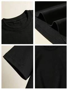 1pc Kids' Puzzle Piece Heartbeat I Rock My Own Rhythm Print Black TShirt, Crew Neck, Casual Cotton Tee, Medium Stretch Knit Fabric, Regular Fit For Boys& Girls Children, Alphabet Pattern, For Spring/Summer/Fall Autism Awareness Day, World , Mental Health Awareness Month - 黑色 - 查看 5