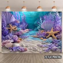 2D Flat, 1pc Mermaid Ocean Theme Party Banner - Mermaid Scale & Sea Creatures Backdrop, All-Season Indoor/Outdoor Decoration For Birthdays, Weddings, Showers - Easy To Hang Fabric With Oceanic Mermaid Design, 2D Flat - 1PC - 查看 5