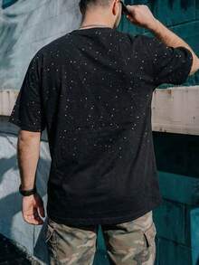 男士圆领休闲短袖T恤，饰有赛车元素 - 黑色 - 查看 2