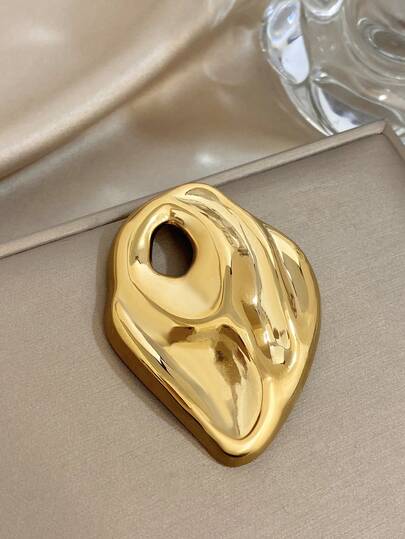 1枚几何造型粗针胸针，女士情侣款，金色不锈钢材质，适合日常佩戴、派对饰品、圣诞礼物