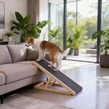 LMstarz Rampa per animali domestici | Scale per cani | Regolabile in altezza 30-60 cm con imbottitura antiscivolo, rampa sicura e pieghevole per animali domestici, portata massima 150 kg. Adatta per casa, auto, camper, divano e letto. - Castano - Visualizzare 7