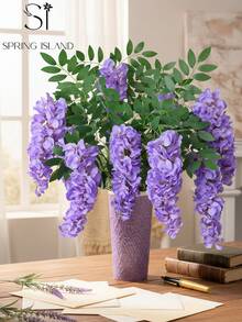 1/2/3pcs Artificial Triple Wisteria Vines, Dense Simulated Purple/Rose Red Wisteria Flower Clusters, Suitable For Valentine's Day, Wedding Decor, Hotel, Ball, Garden Party, Yard, Easter Indoor/Outdoor Home Garden Holiday Decoration - Purple-blue - View 8
