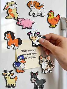 10pcs 2D Cartoon Cute Farm Animal Refrigerator Magnets Set, Including Kitten, Puppy, Rabbit And More, Adorable And Fun, Suitable For Home, School, Party Decor, Gifts, DIY - one-size - View 2