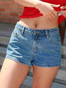 Low Rise Jean Shorts For Women Y2k Stretchy Mini Denim Shorts Summer Going Out Booty Shorts Party Club Micro Shorts With Pockets - 淺藍色 - 查看 1